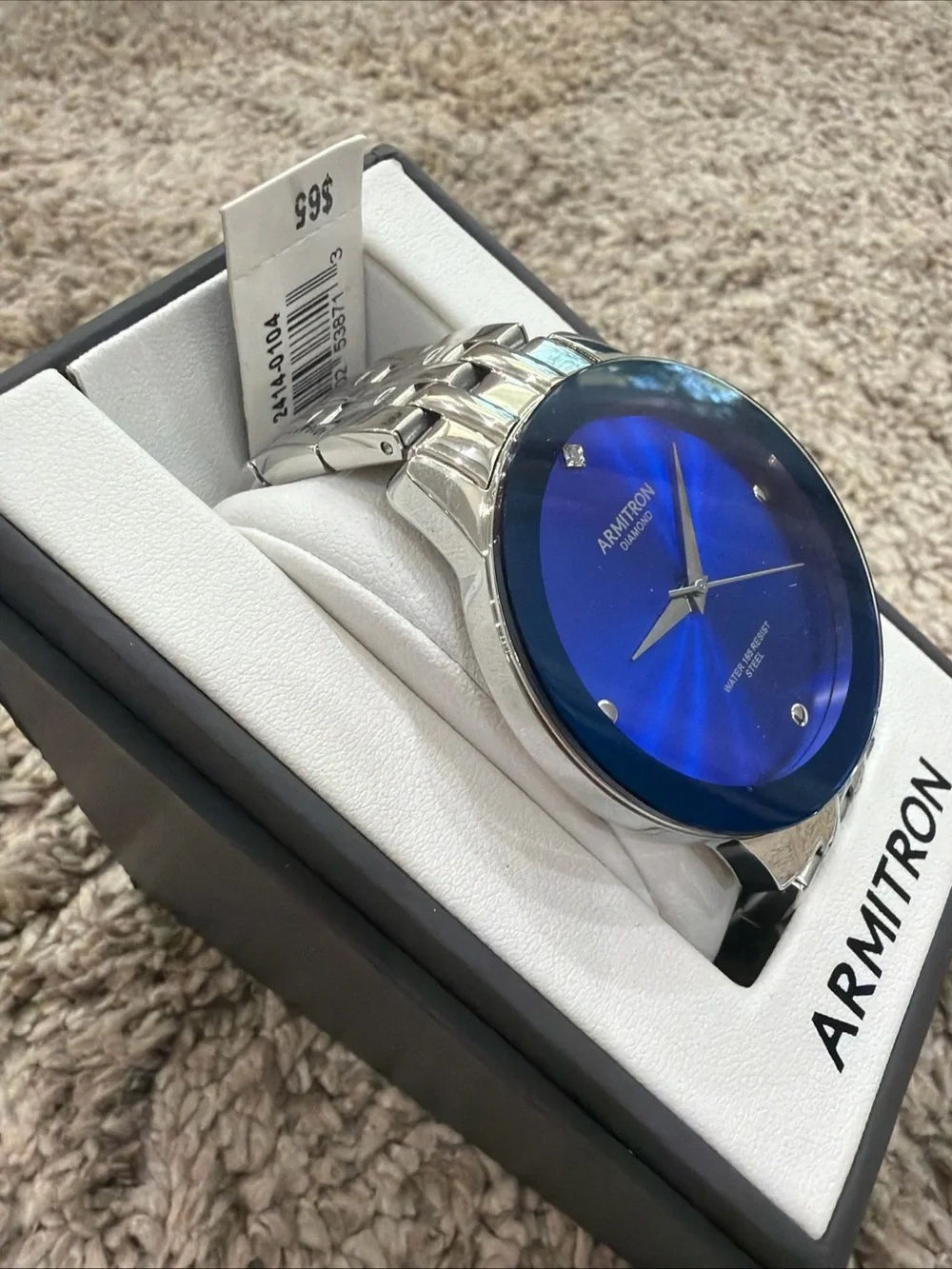 Armitron Diamond Mens Watch 42mm Blue Dial Stainless Steel New Battery 7.5